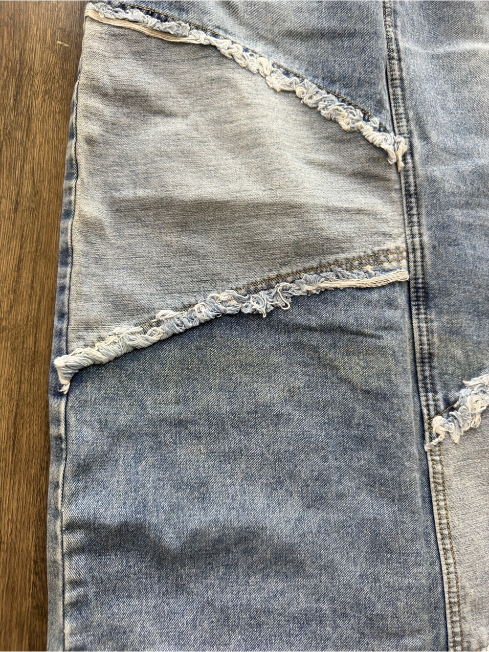 Cider Light Blue Patchwork Wide-Leg Denim Skirt - Picture 3 of 12